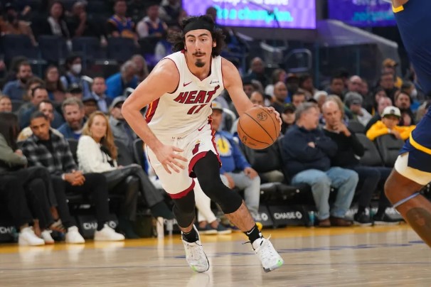 Miami Heat rookie Jaime Jaquez Jr. has made an instant impact in the NBA after playing four years in college at UCLA. (Cary Edmondson/USA TODAY Sports)